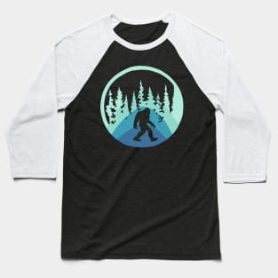 Bigfoot in Teal Forest Baseball T-Shirt